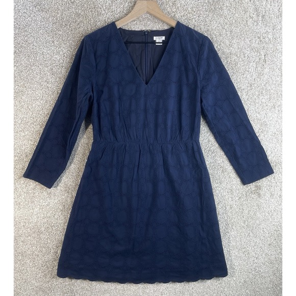 J. Crew Dresses & Skirts - J Crew Dress Women's 6 Shift Crochet Career Navy Eyelet Sheath Overlay